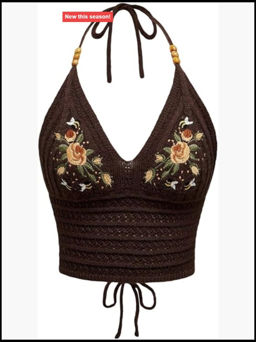 Viscose Blend Beaded Crop Halter Tank